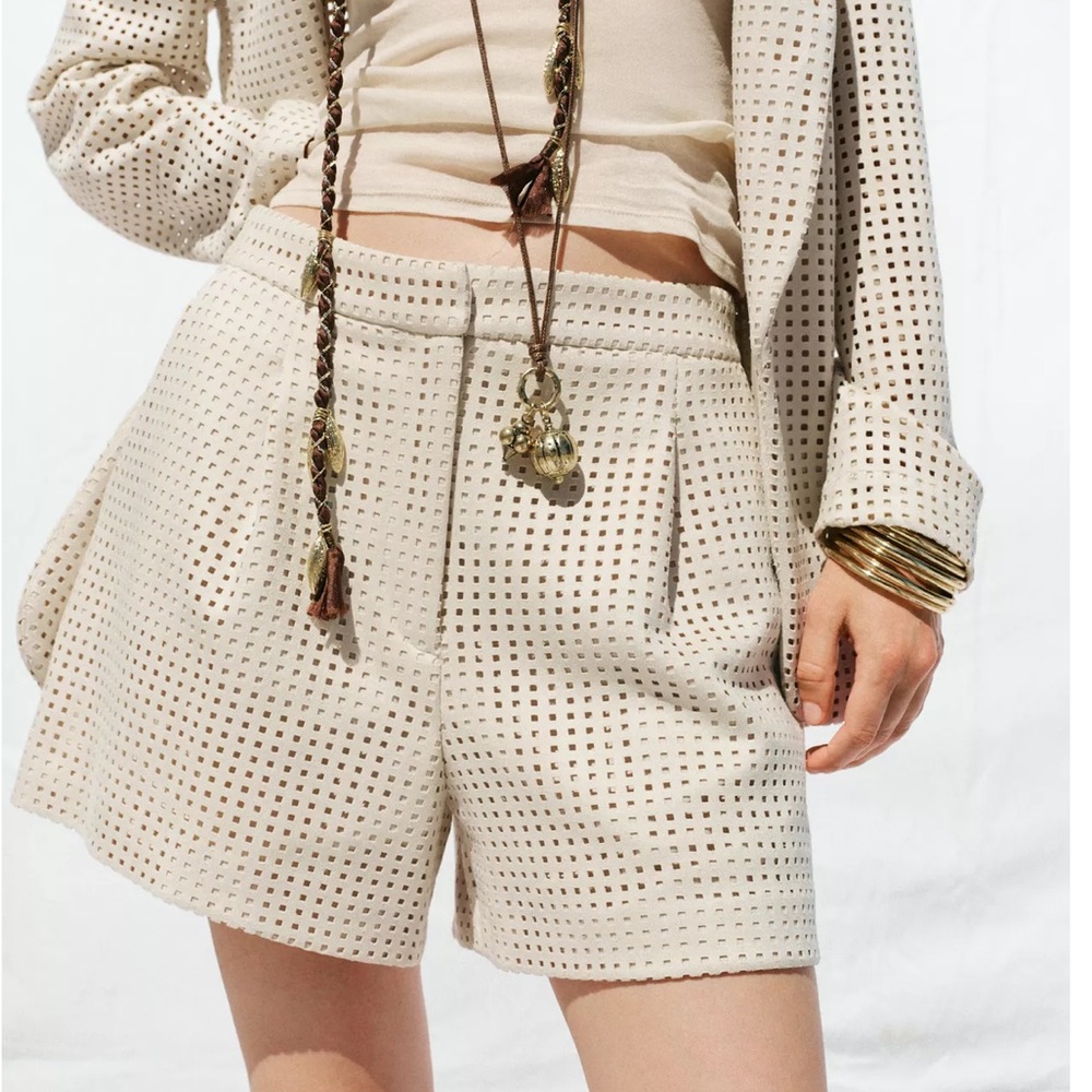 Zara Women's Faux Suede Eyelet Blazer and Shorts Set Size Medium - Picture 3 of 16
